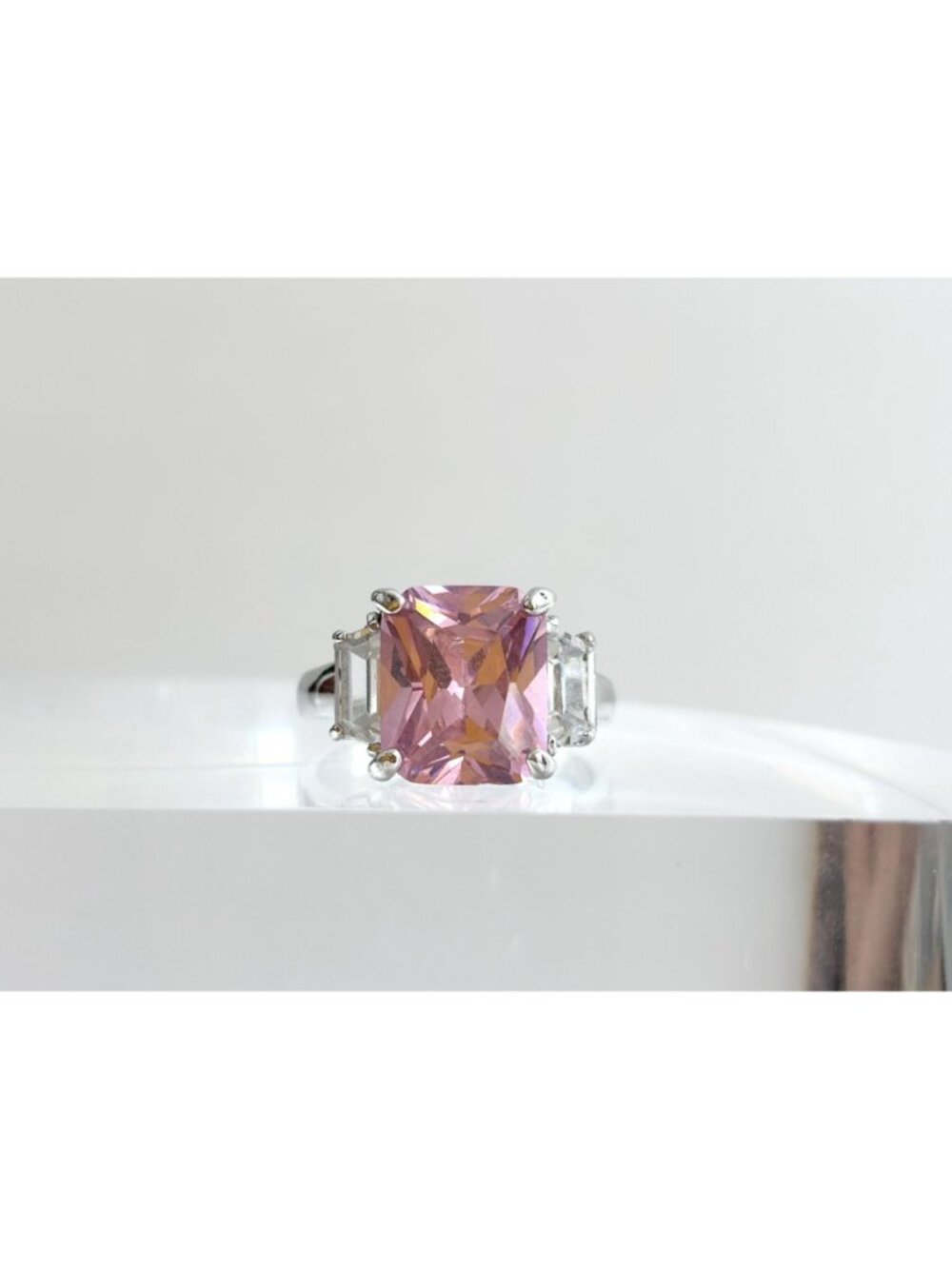 Pink Topaz & CZ Accented Gemstone Sterling Silver 925 Vintage Ring - sz 8.5 - Picture 15 of 15